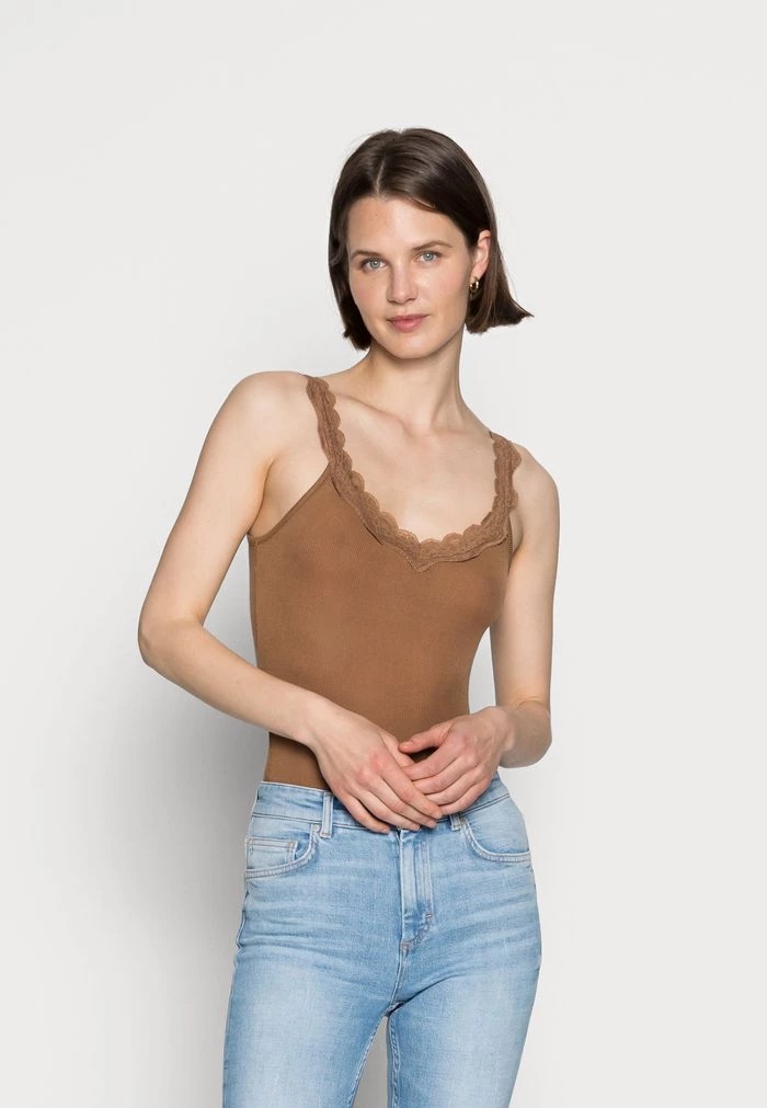 T-Shirt ANNA FIELD Anna Field Scallop Lace Marron Femme | YHN-3884083